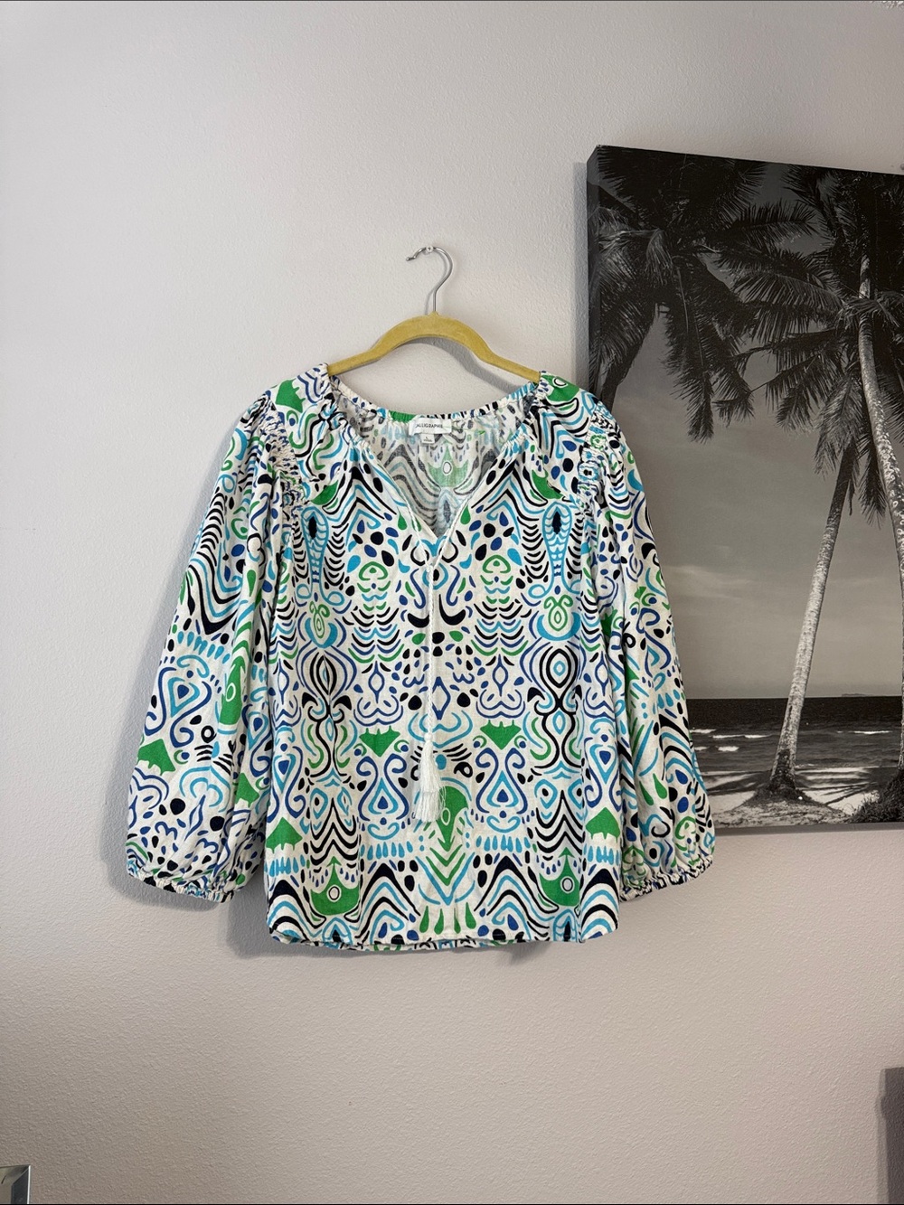 Calligraphy Peasant Linen Blouse Large